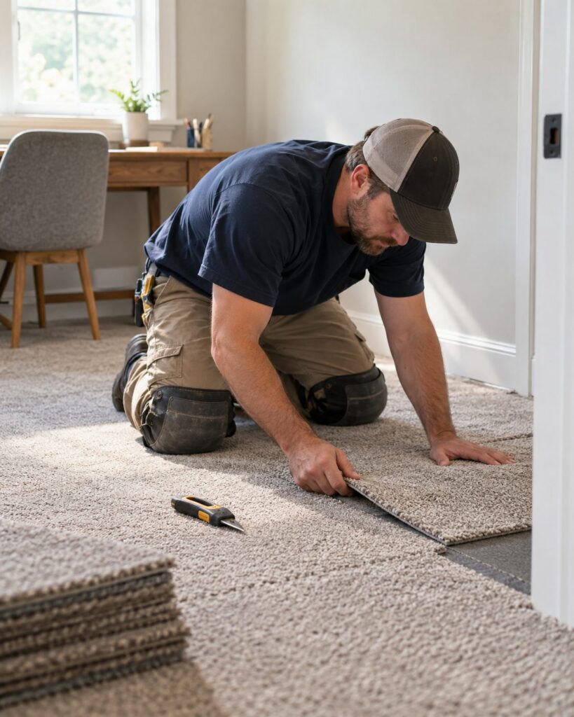 Flooring Contractor in Lake County - IL repairing concrete cracks before applying a floor coating, Flooring Contractor in Evanston - IL grinding a garage slab before applying a durable coating system