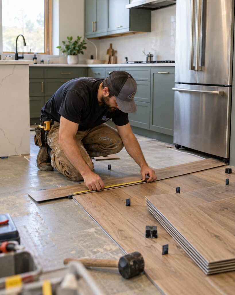 Flooring Contractor in McHenry County - IL grinding a garage slab before applying protective coating, Flooring Contractor in Oak Park - IL repairing surface imperfections before installing a concrete floor coating