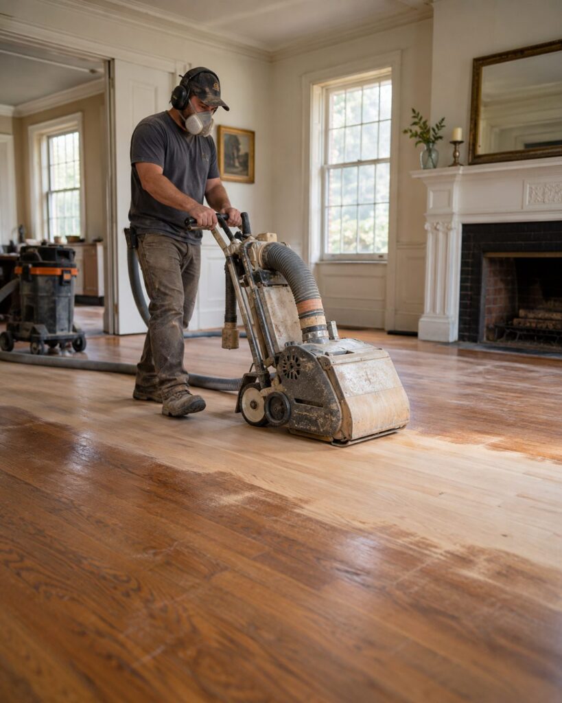Flooring Contractor in Will County - IL preparing a basement slab with grinding equipment before coating, Flooring Contractor in Elmhurst - IL grinding a garage slab before applying a protective coating system